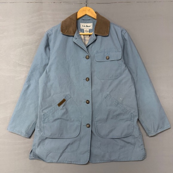 Vintage L.L.Bean Lightweight Field Coat Blue Jacket Plaid Lined Women's Small - Picture 2 of 9